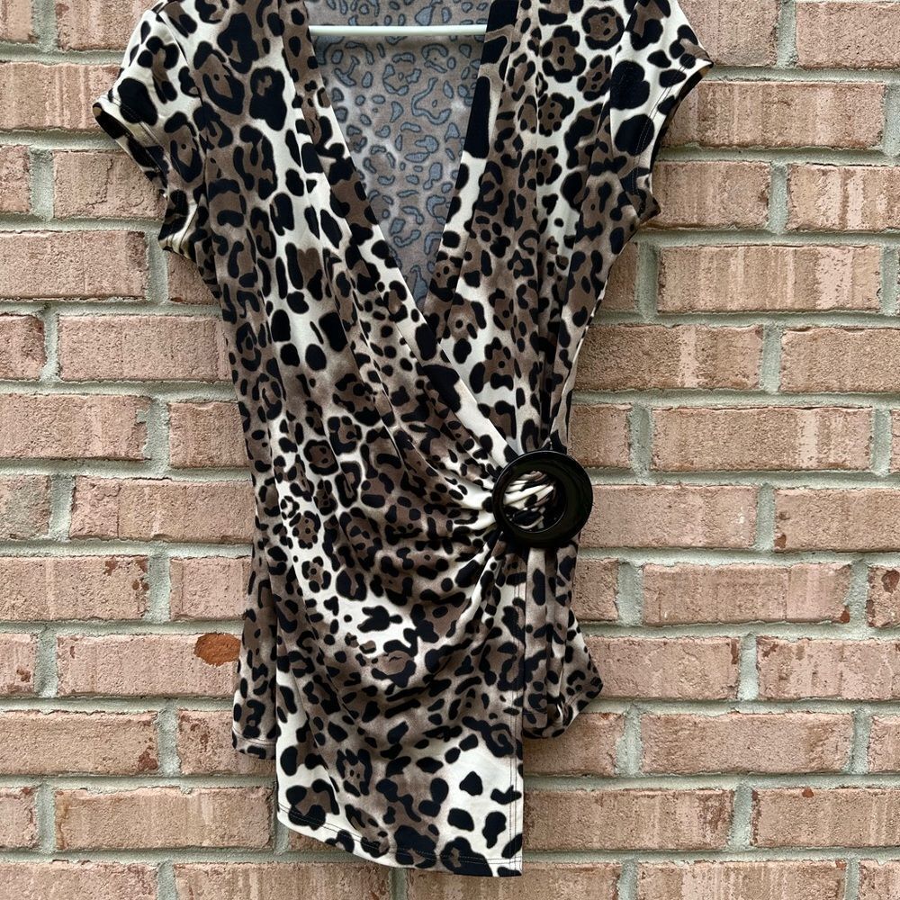 Cach Leopard Print Wrap Top - image 1
